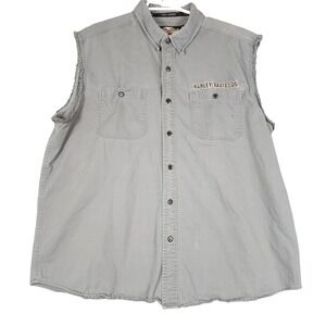 Harley Davidson Mens Gray Sleeveless Button Up Shirt 2XL Legendary Motorcycles